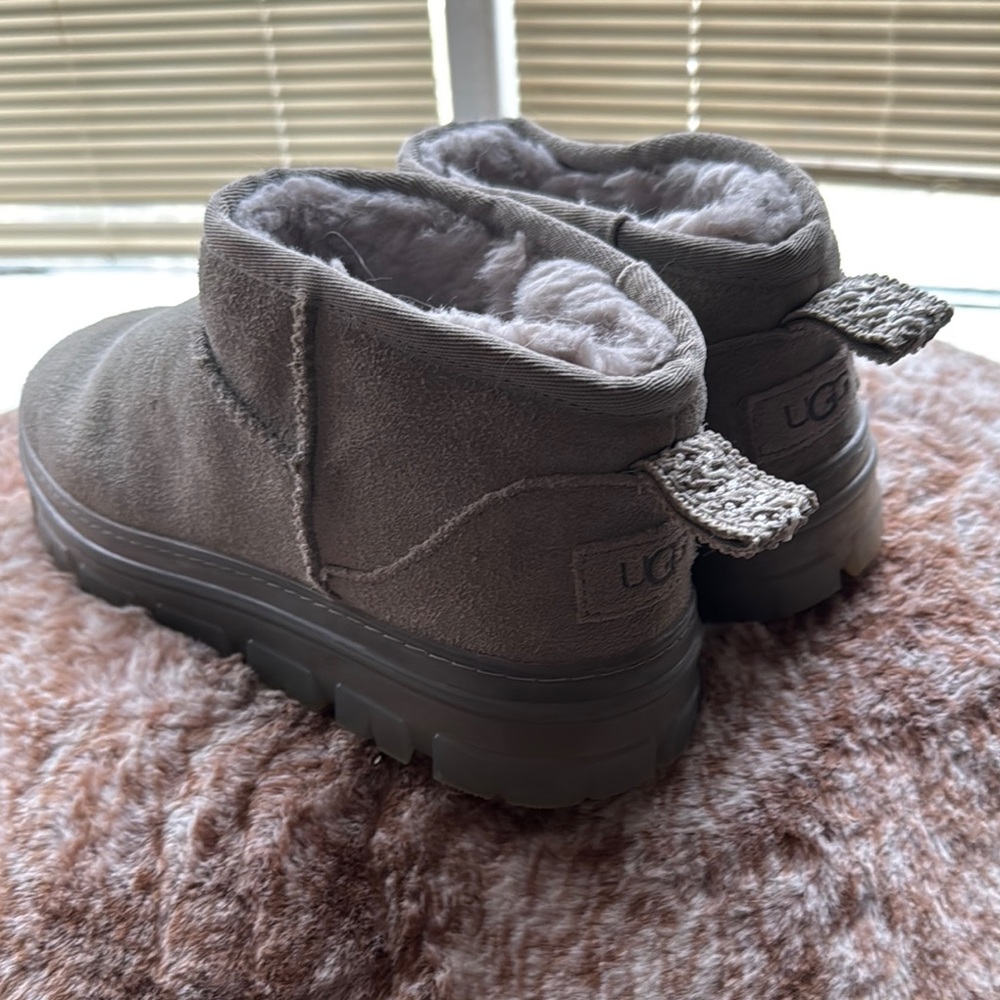 UGG Micro Mini Gray Ankle Boots with Plush Lining and Sturdy Sole